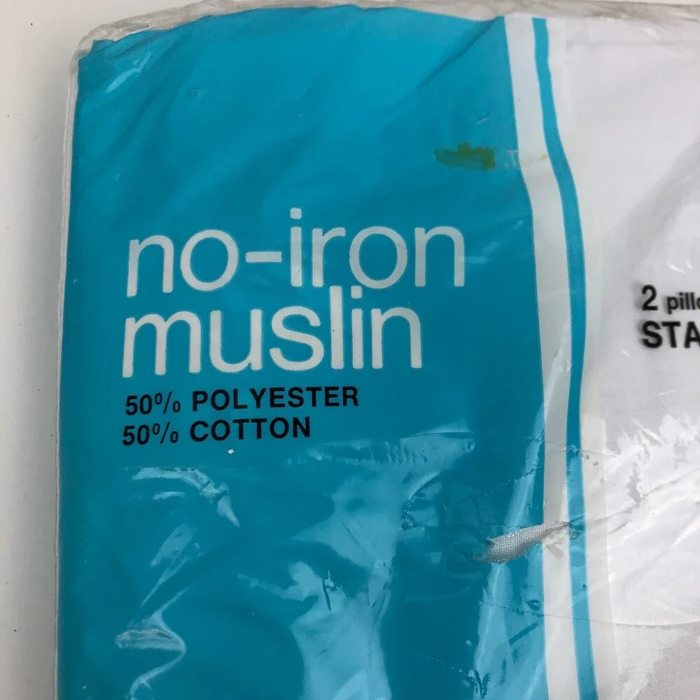 NEW Sealed VTG Standard Pillowcase Set Pair JC Penney NOS Plain White 50 Muslin